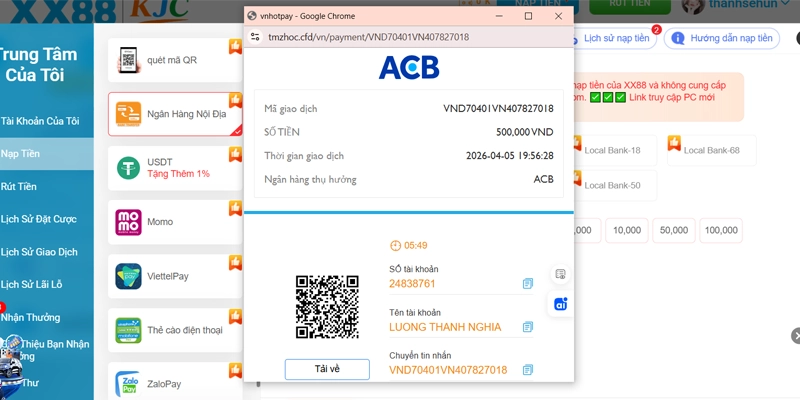 Quét mã QR và số dư XX88 sẽ được cập nhật nhanh chóng